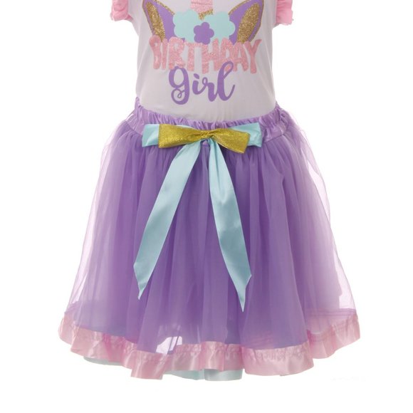Toddler Girls Unicorn Floral 2 PCS Top Skirt Tutu Tulle Casual Outfit Set Cloth - Picture 4 of 5